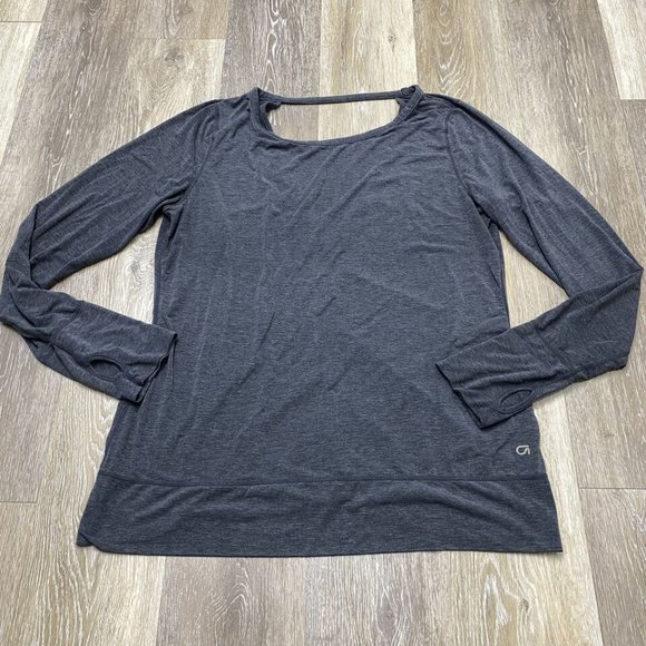 GAP Fit Round Neck Keyhole Back Grey Pullover Long Sleeve Shirt Women's Large - Picture 3 of 10
